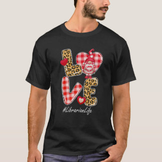 Camiseta Leopard Plaid Heart LOVE Librarian Life Gnome Vale