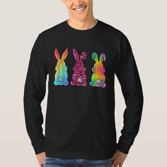 Camiseta Leopard Plaid Rabbit  Bunny Happy Easter Day Tie D (Frente)
