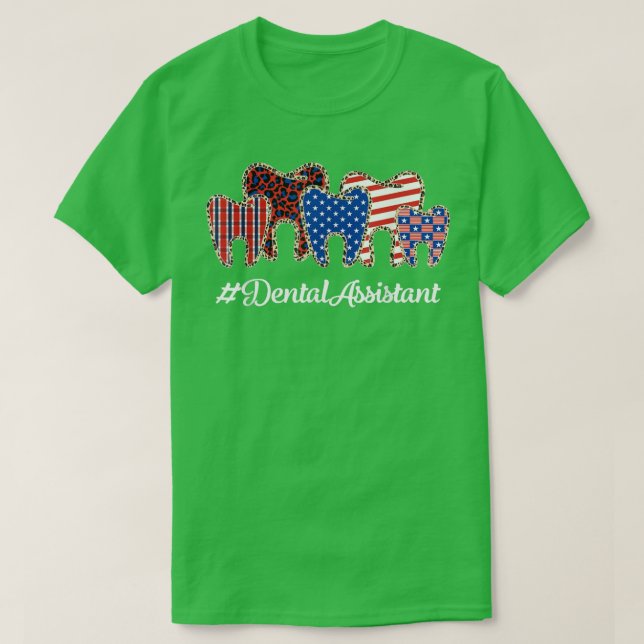 Camiseta Leopard Plaid Tooth Teeth Dental Assistant 4th Of  (Frente do Design)