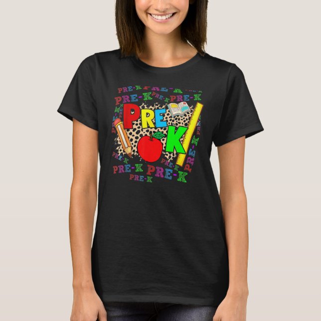 Camiseta Leopard Pre K Typography Preschool Teacher Back To (Frente)