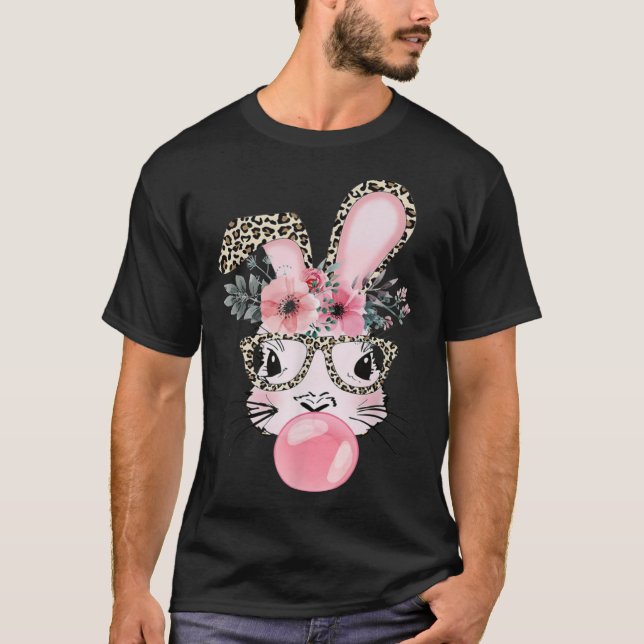 Camiseta Leopard Print Rabbit Bunny Blowing Bubble Gum East (Frente)