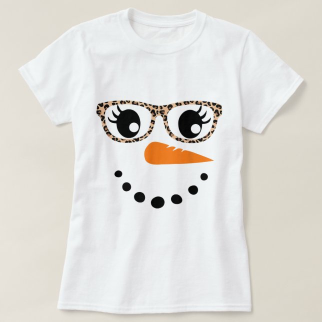 Camiseta Leopard Print Snowman Face Design (Frente do Design)