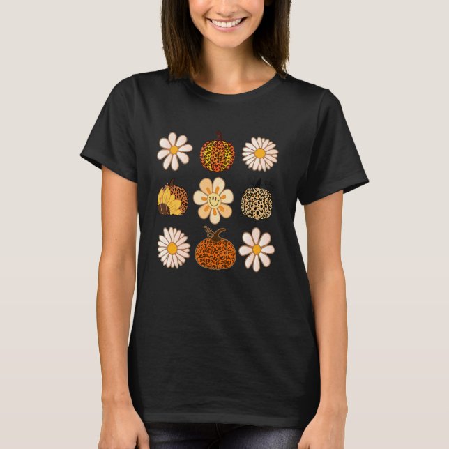 Camiseta Leopard Pumpkin Floral Fall Station vibes for Autu (Frente)