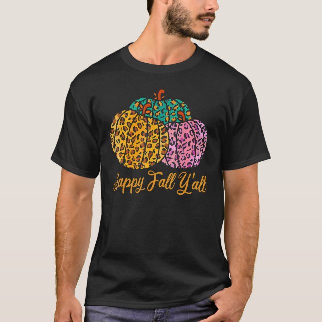 Camiseta Leopard Pumpkin Happy Fall Yall Autumn Pumpkin Sea (Frente)