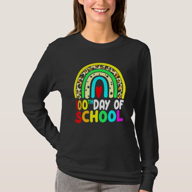 Camiseta Leopard Rainbow 100 Days Of School 100th Day Teach (Frente)