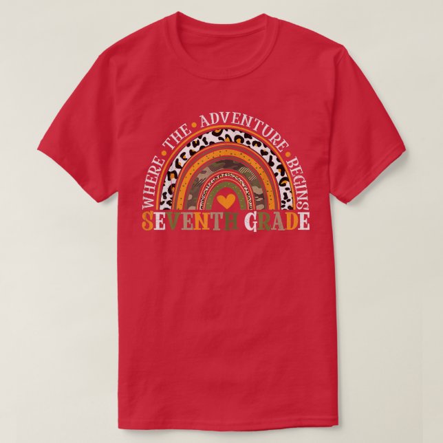 Camiseta Leopard Rainbow 7th Grade Where The Adventure Begi (Frente do Design)