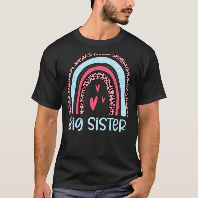 Camiseta Leopard Rainbow Big Sister Anunciando Crianças Men (Frente)