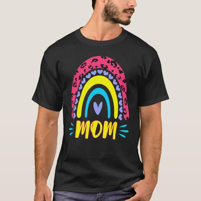 Camiseta Leopard Rainbow Cheetah Print Mommy Graphic Mom Li (Frente)