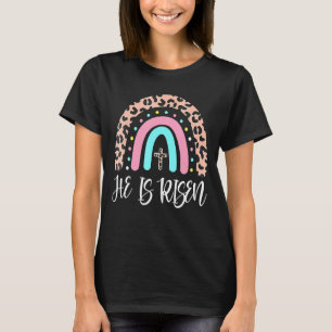 Camiseta Leopard Rainbow Ele É Cristão Risen do Dia da Pásc