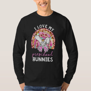 Camiseta Leopard Rainbow Eu Amo Minha Pré-escola Bunnies Te