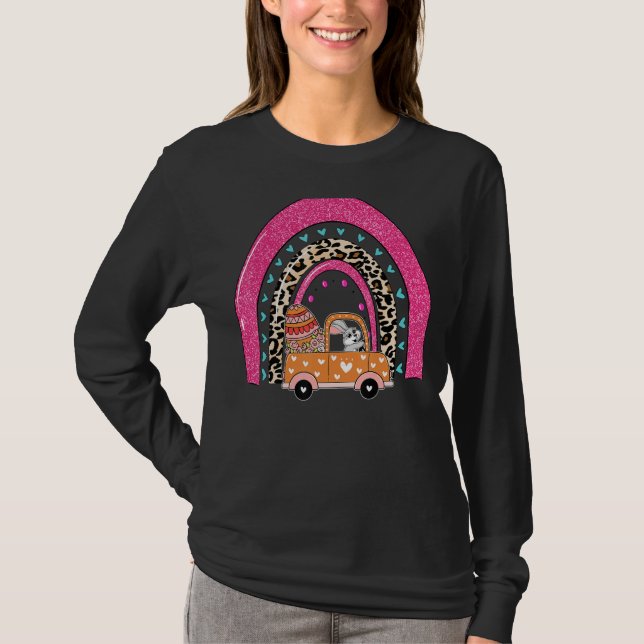 Camiseta Leopard Rainbow Felz pascoa Bunny Egg Tru (Frente)