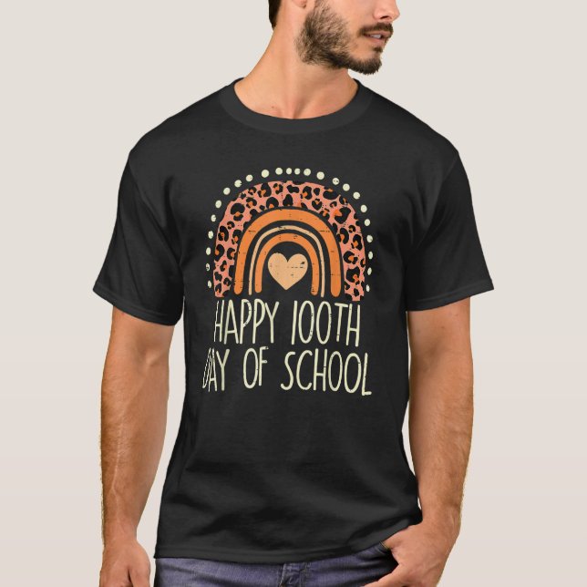 Camiseta Leopard Rainbow Happy 100th Day School Cute 100 Da (Frente)