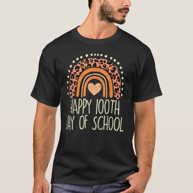 Camiseta Leopard Rainbow Happy 100th Day School Cute 100 Da (Frente)