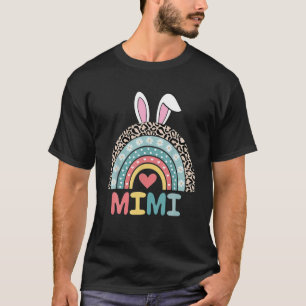 Camiseta Leopard Rainbow Mimi Avó Bunny Heart Feliz Eas