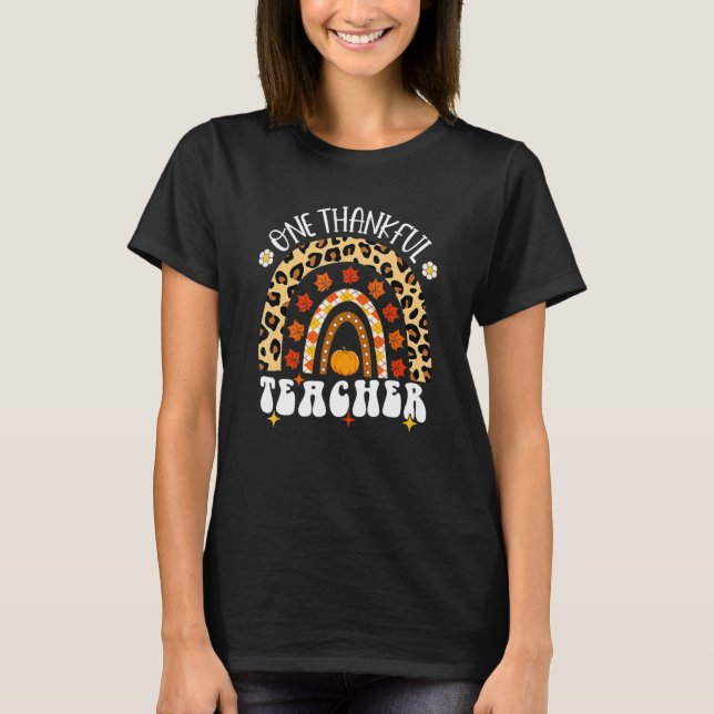Camiseta Leopard Rainbow One Thankful Teacher Thanksgiving  (Frente)