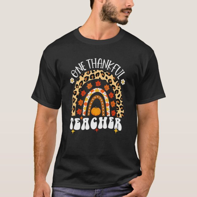Camiseta Leopard Rainbow One Thankful Teacher Thanksgiving  (Frente)