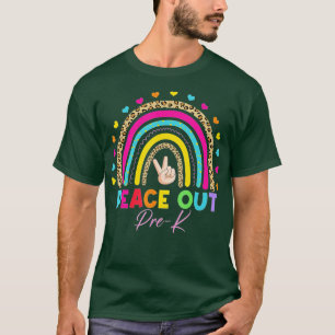 Camiseta Leopard Rainbow Peace Out Pre-K Último Dia Da Esco