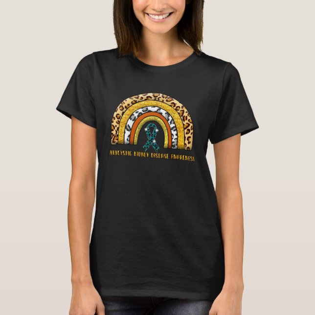 Camiseta Leopard Rainbow Polycystic Kidney Disease Warrior (Frente)