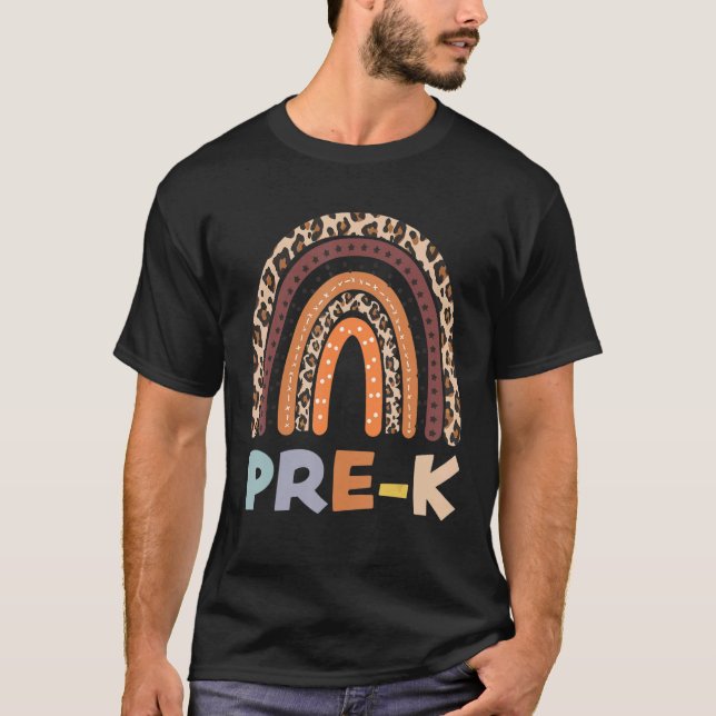 Camiseta Leopard Rainbow Pre K Estudante De Volta A Sch (Frente)