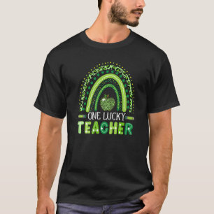 Camiseta Leopard Rainbow Shamrock One Lucky Teacher Rua Pat