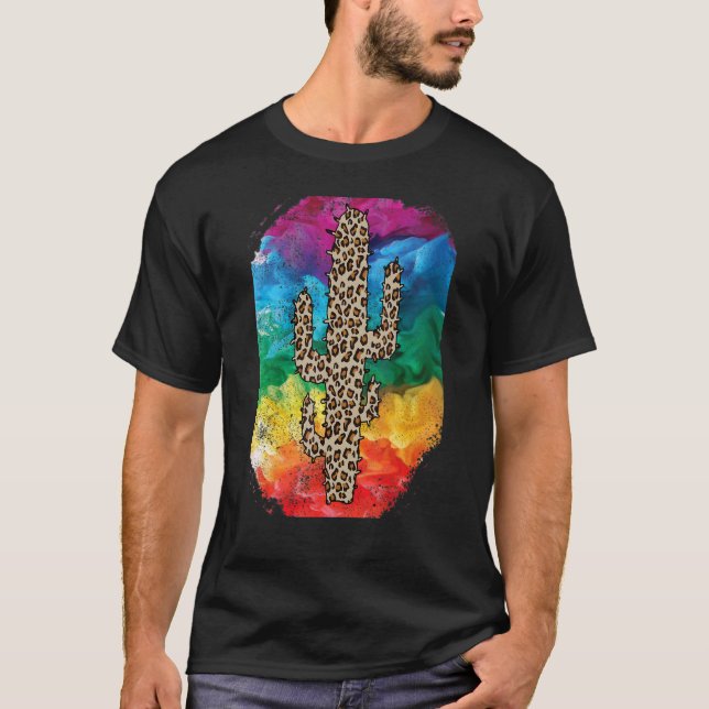 Camiseta Leopard Rainbox Smoke Cactus Serape Texas Cactu Tu (Frente)