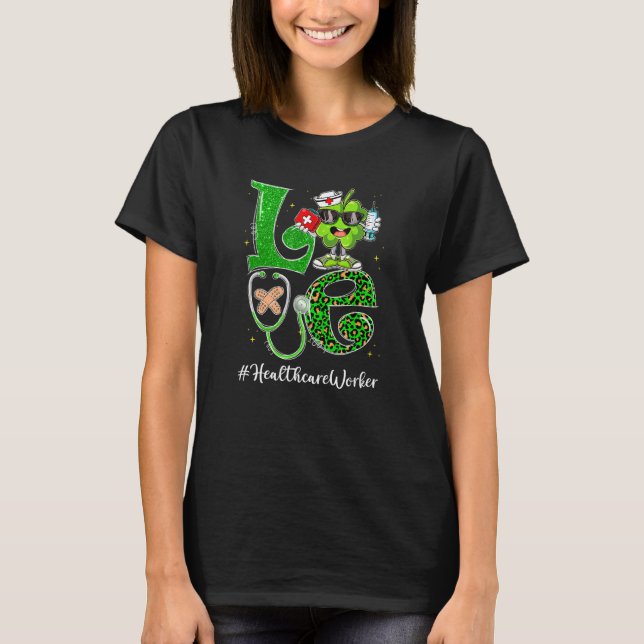 Camiseta Leopard Shamrock ama Rua de profissionais de saúde (Frente)