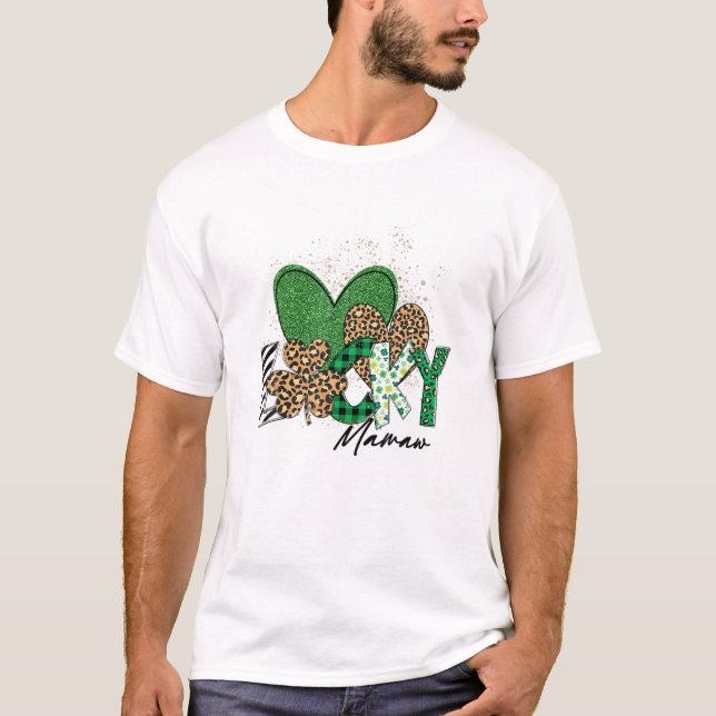 Camiseta Leopard Shamrock Funny Lucky Mamaw St Patricks Day (Frente)