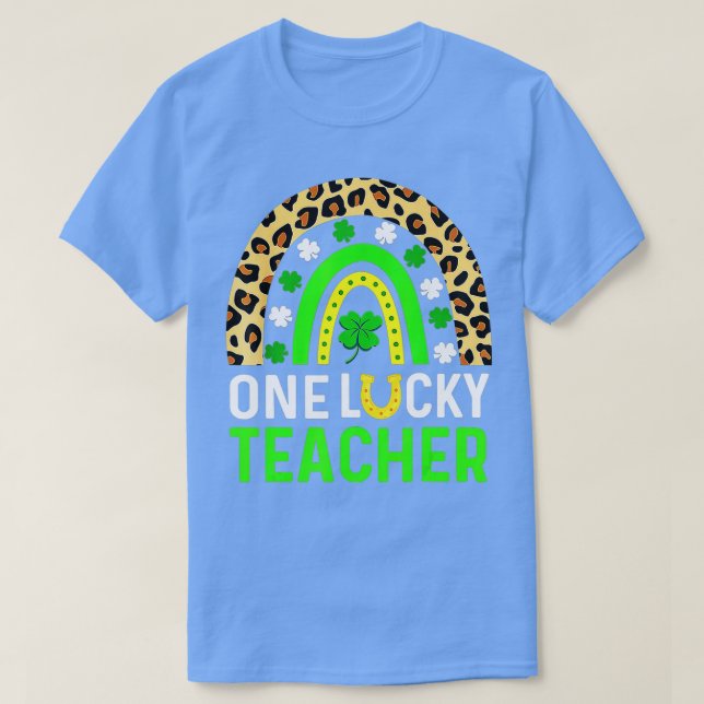 Camiseta Leopard Shamrock One Lucky Teacher Rua Da Patrick (Frente do Design)