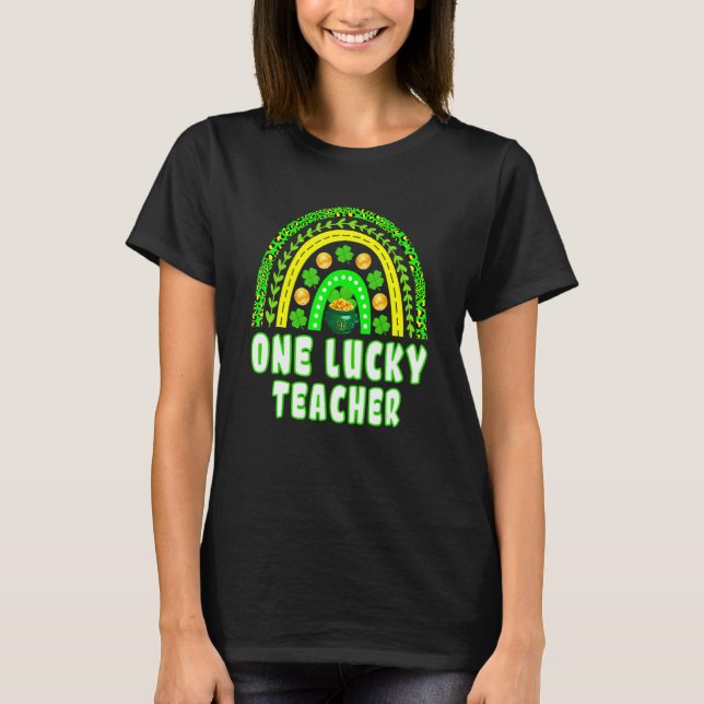 Camiseta Leopard Shamrock One Lucky Teacher St Patrick's Da (Frente)