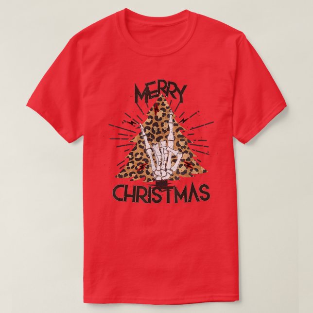 Camiseta Leopard Skeleton Rock N Roll Sinal Feliz Chris (Frente do Design)