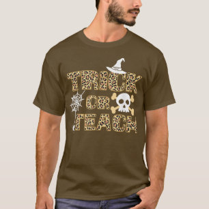 Camiseta Leopard Skin Teacher School Cute Trick or Teach Ha