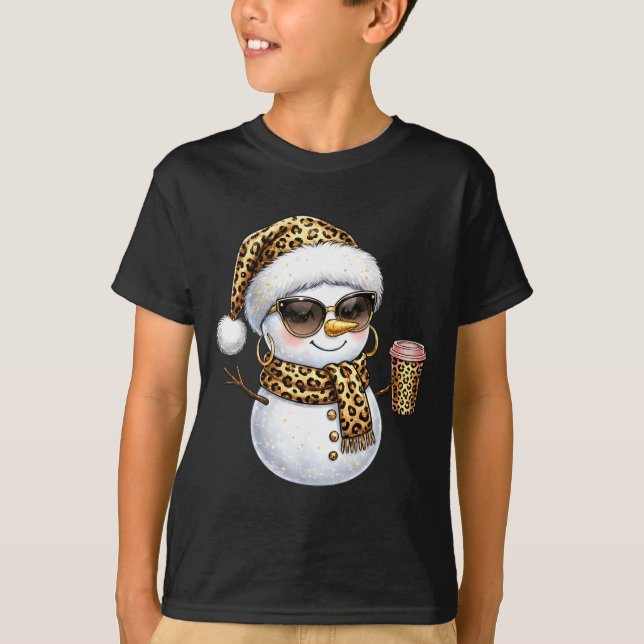 Camiseta Leopard Snowman With Sungles Funny Christmas Women (Frente)