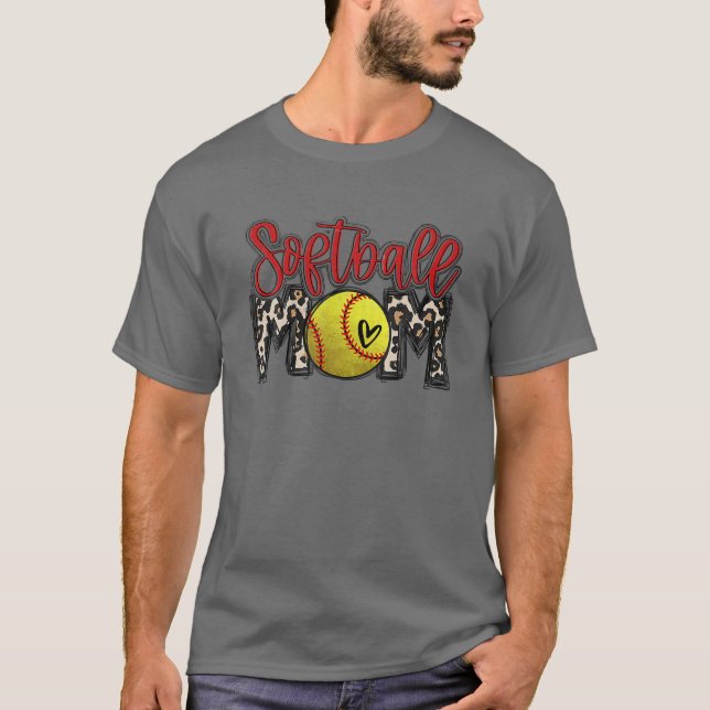 Camiseta Leopard Softball Mãe Jogo de Softball Vibes Mothe (Frente)