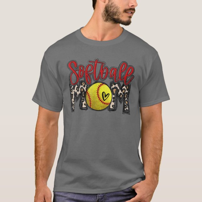 Camiseta Leopard Softball Mãe Jogo de Softball Vibes Mothe (Frente)