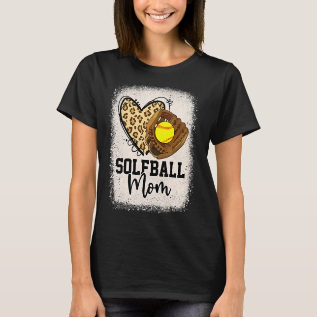Camiseta Leopard Softball Mãe Jogo de Softball Vibes Mothe (Frente)