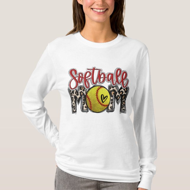 Camiseta Leopard Softball Mãe Jogo de Softball Vibes Mothe (Frente)