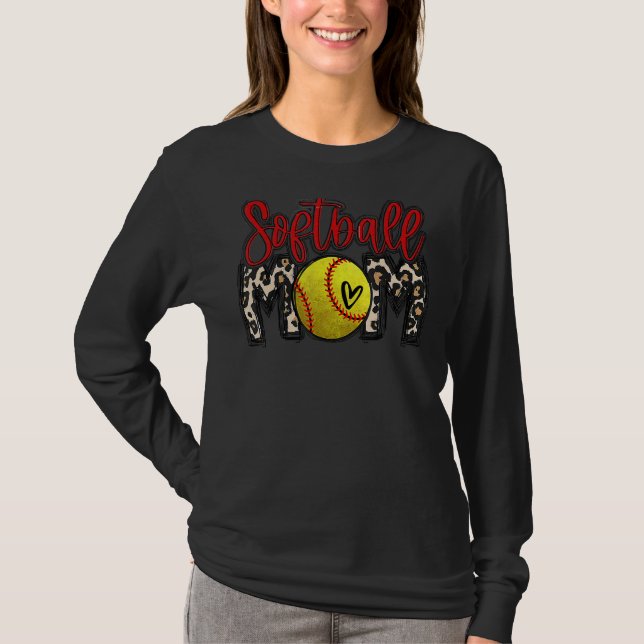Camiseta Leopard Softball Mãe Jogo de Softball Vibes Mothe (Frente)