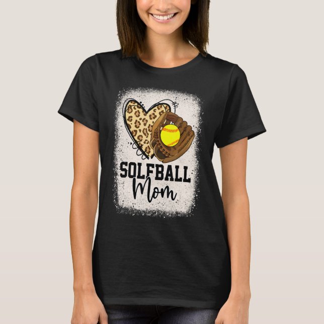 Camiseta Leopard Softball Mãe Jogo de Softball Vibes Mothe (Frente)