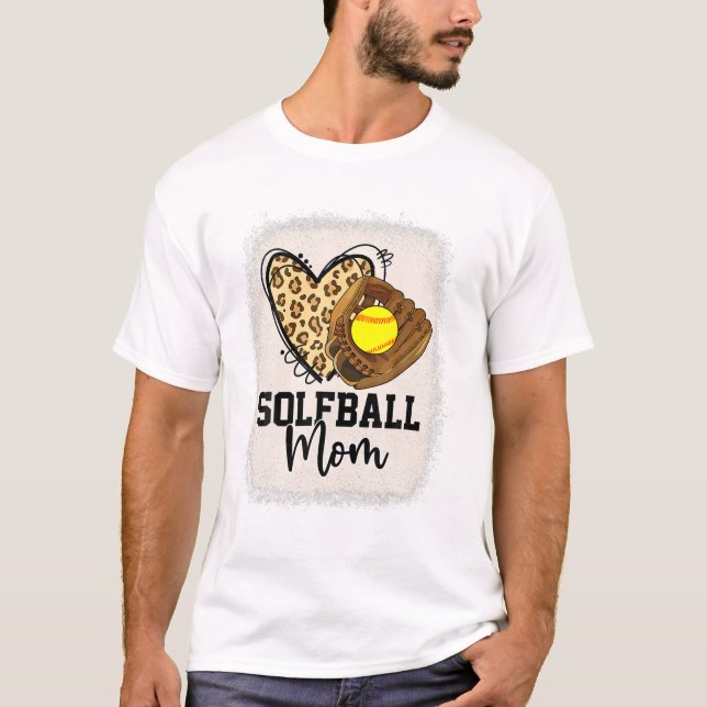 Camiseta Leopard Softball Mãe Jogo de Softball Vibes Mothe (Frente)