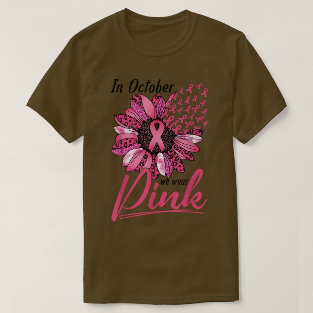 Camiseta Leopard Sparkle Pink Sunflower Breast Cancer Aware (Frente do Design)