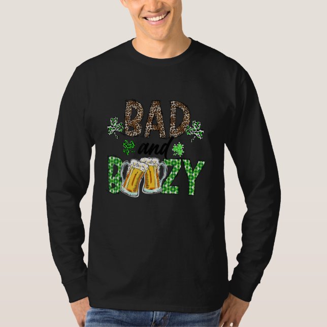 Camiseta Leopard St Patrick's Day Bad And Boozy Beer Drinki (Frente)
