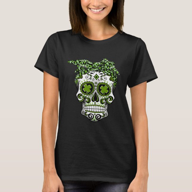 Camiseta Leopard Sugar Skull St Patricks Day  Women Girls (Frente)