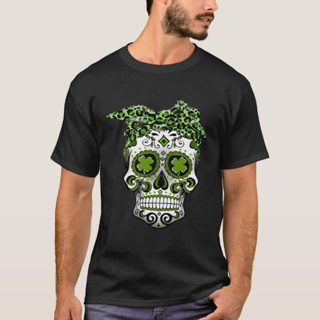 Camiseta Leopard Sugar Skull St Patricks Day  Women Girls (Frente)
