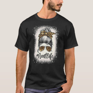 Camiseta Leopard Tia Vida Mensagem Bun Auties Rapariga Mães