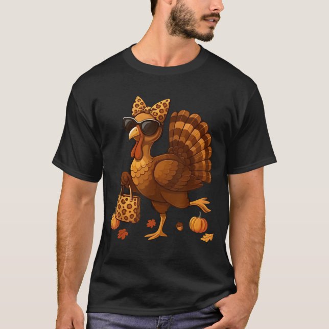 Camiseta Leopard Turkey with Sunglasses Funny Thanksgiving  (Frente)