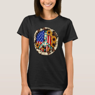 Camiseta Leopard Turquoise American Flag Peace Sign Hippie