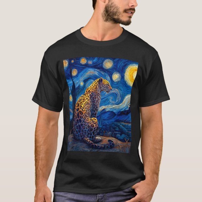 Camiseta Leopard - Van Gogh Style Starry Night Funny Graphi (Frente)