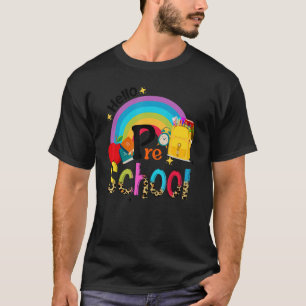Camiseta Leopardo Bonito Alô Pré-Escola Arco-Íris De Volta 