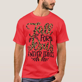Camiseta Leopardo Cai Por Jesus Ele Nunca Deixa Cristão.