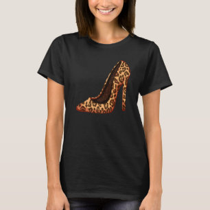 Camiseta Leopardo Engraçado Imprime Salto Alto Mulheres